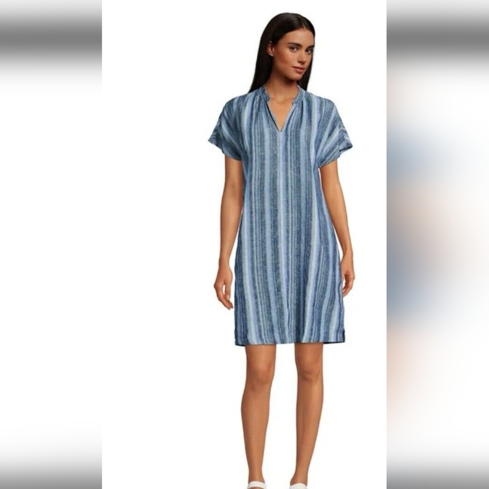 Stylish Blue and White Striped linen dress by land's end